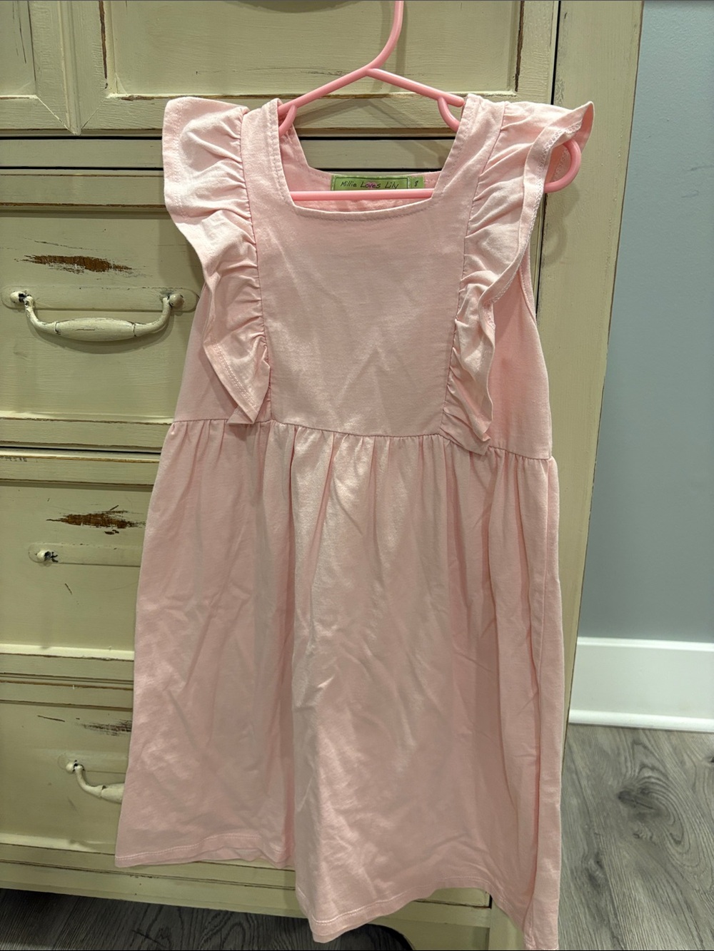 Girls' Pink Ruffle Shoulder Dress